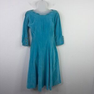 Vintage Vicky Vaughn Dress 13 Turquoise Velvet 50s Cocktail Mod Pinup Minimalist